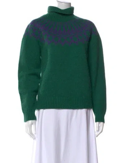 Pre-owned Tory Sport Merino Wool Graphic Print Sweatshirt In Green