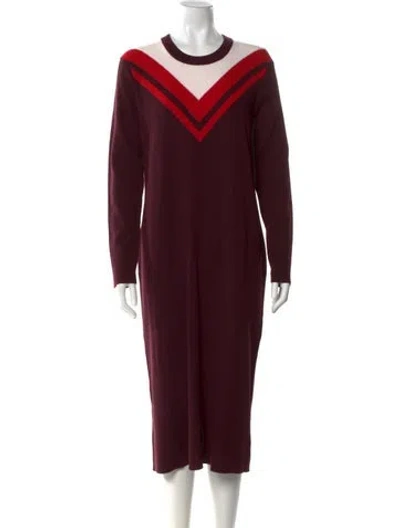 Pre-owned Tory Sport Merino Wool Midi Length Dress In Burgundy