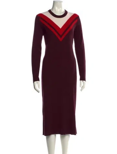 Pre-owned Tory Sport Merino Wool Midi Length Dress In Burgundy