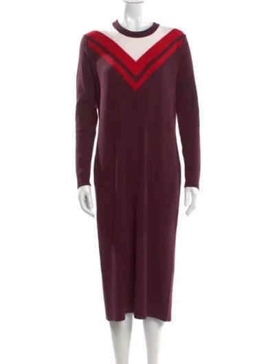 Pre-owned Tory Sport Merino Wool Midi Length Dress W/ Tags In Burgundy