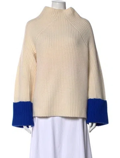 Pre-owned Tory Sport Merino Wool Mock Neck Sweater In Neutral