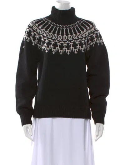 Pre-owned Tory Sport Merino Wool Patterned Sweater In Black