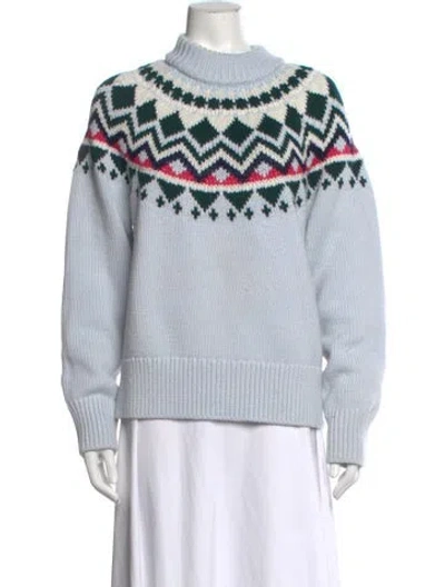 Pre-owned Tory Sport Merino Wool Patterned Sweater In Blue