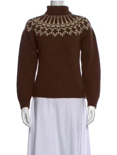 Pre-owned Tory Sport Merino Wool Patterned Sweater In Brown