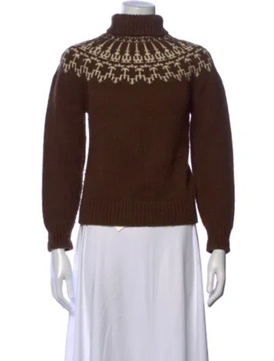 Pre-owned Tory Sport Merino Wool Patterned Sweater In Brown