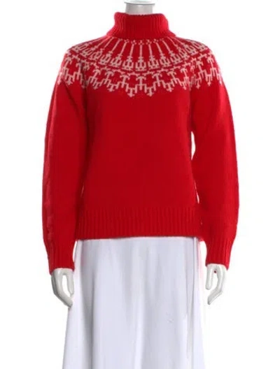 Pre-owned Tory Sport Merino Wool Patterned Sweater In Red