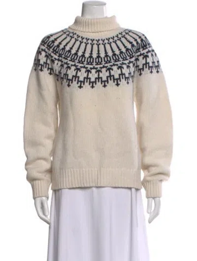 Pre-owned Tory Sport Merino Wool Patterned Sweater In White