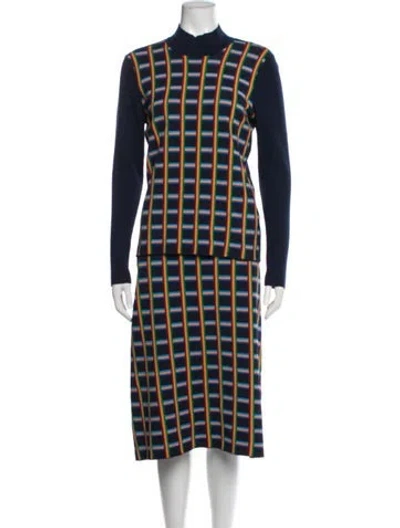 Pre-owned Tory Sport Merino Wool Plaid Print Skirt Set In Blue