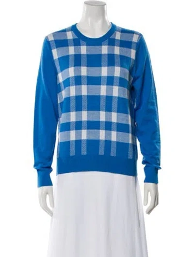 Pre-owned Tory Sport Merino Wool Plaid Print Sweater In Blue