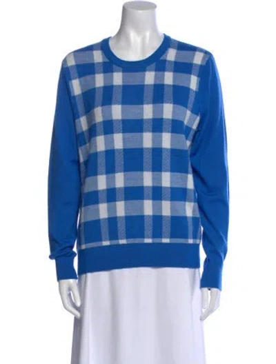 Pre-owned Tory Sport Merino Wool Plaid Print Sweater In Blue