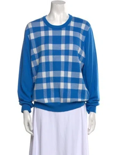 Pre-owned Tory Sport Merino Wool Plaid Print Sweater In Blue