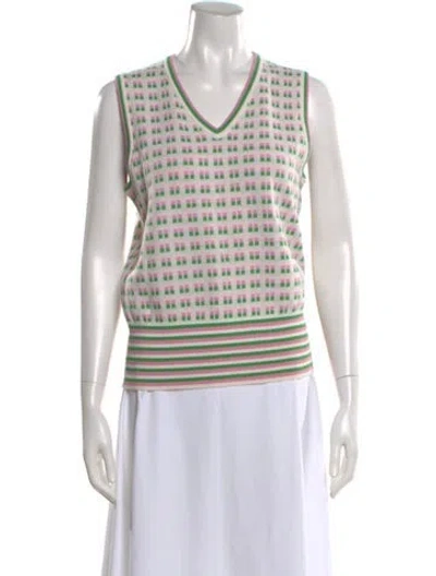 Pre-owned Tory Sport Merino Wool Printed Sweater In White
