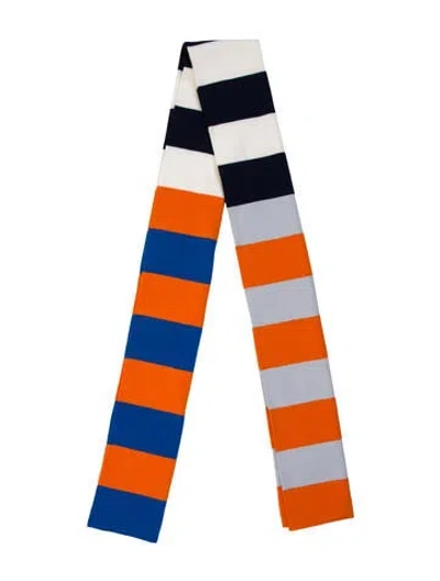 Pre-owned Tory Sport Merino Wool Striped Scarf In Blue