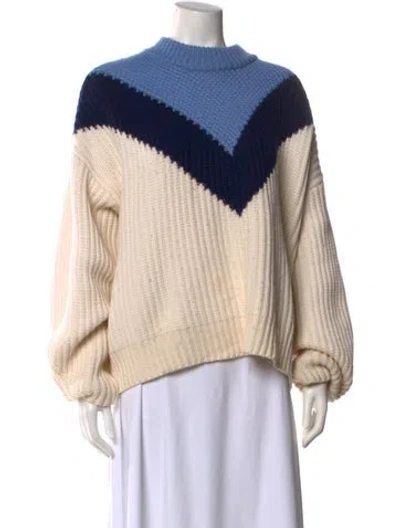 Pre-owned Tory Sport Merino Wool Striped Sweater In Blue