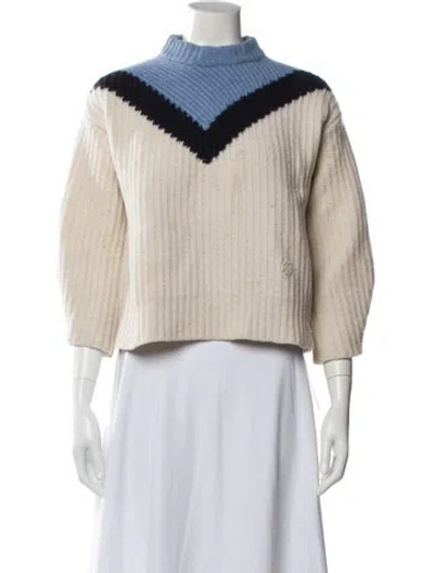 Pre-owned Tory Sport Merino Wool Striped Sweater In Blue