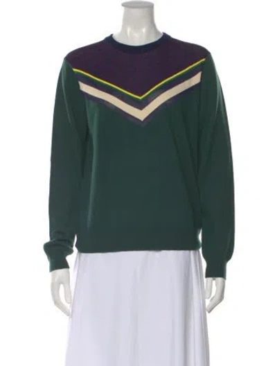 Pre-owned Tory Sport Merino Wool Striped Sweater In Green