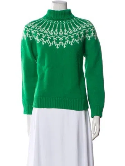 Pre-owned Tory Sport Merino Wool Turtleneck Sweater In Green