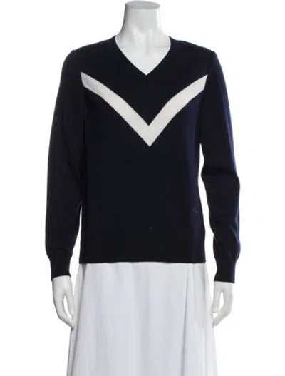 Pre-owned Tory Sport Merino Wool V-neck Sweater In Blue