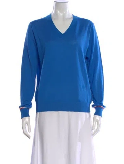 Pre-owned Tory Sport Merino Wool V-neck Sweater In Blue