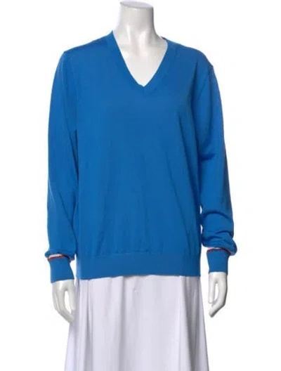 Pre-owned Tory Sport Merino Wool V-neck Sweater In Blue