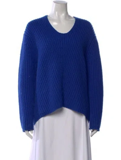Pre-owned Tory Sport Merino Wool V-neck Sweater In Blue