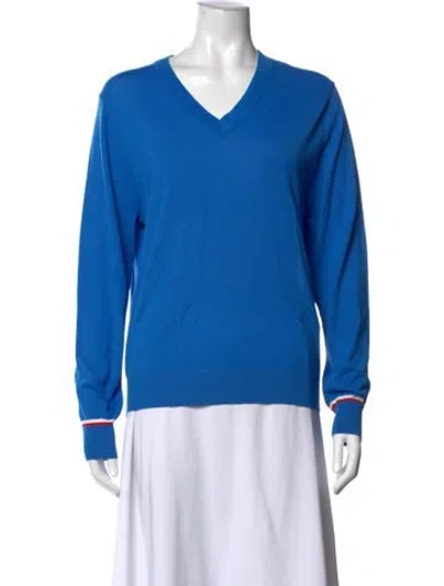 Pre-owned Tory Sport Merino Wool V-neck Sweater In Blue