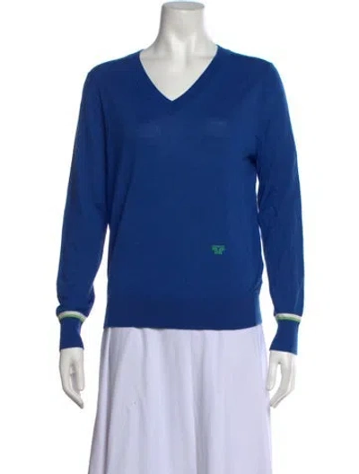 Pre-owned Tory Sport Merino Wool V-neck Sweater In Blue