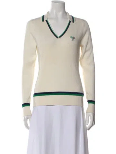 Pre-owned Tory Sport Merino Wool V-neck Sweater In Neutral
