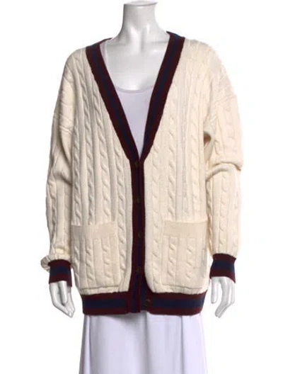 Pre-owned Tory Sport Merino Wool V-neck Sweater In Neutral