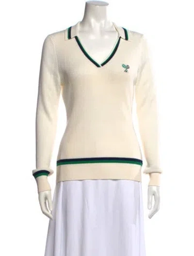 Pre-owned Tory Sport Merino Wool V-neck Sweater In Neutrals
