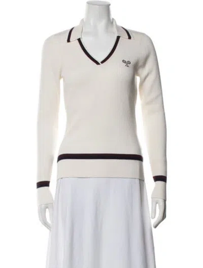 Pre-owned Tory Sport Merino Wool V-neck Sweater In Neutrals
