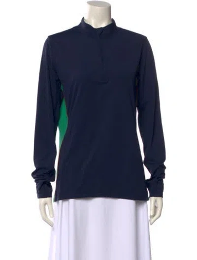 Pre-owned Tory Sport Mock Neck Long Sleeve Sweatshirt In Blue