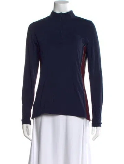Pre-owned Tory Sport Mock Neck Long Sleeve Sweatshirt In Blue