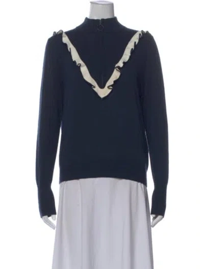 Pre-owned Tory Sport Mock Neck Long Sleeve Sweatshirt In Blue