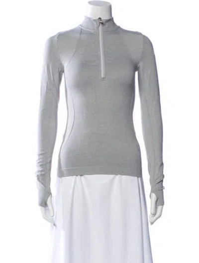 Pre-owned Tory Sport Mock Neck Long Sleeve Sweatshirt In Gray