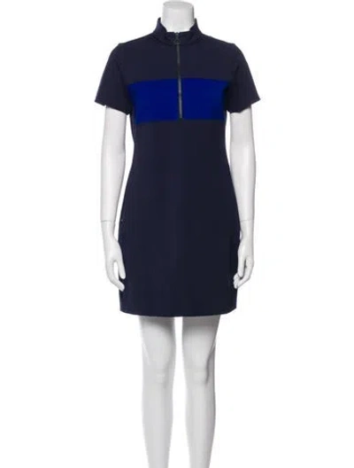 Pre-owned Tory Sport Mock Neck Mini Dress In Blue