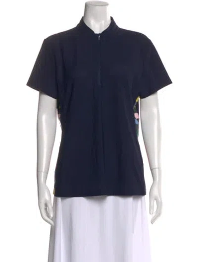 Pre-owned Tory Sport Mock Neck Short Sleeve Top In Multi