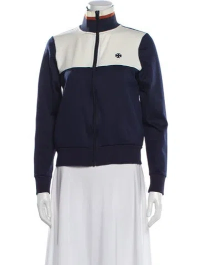 Pre-owned Tory Sport Nylon Colorblock Pattern Bomber Jacket In Blue