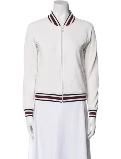 Pre-owned Tory Sport Nylon Colorblock Pattern Bomber Jacket In White