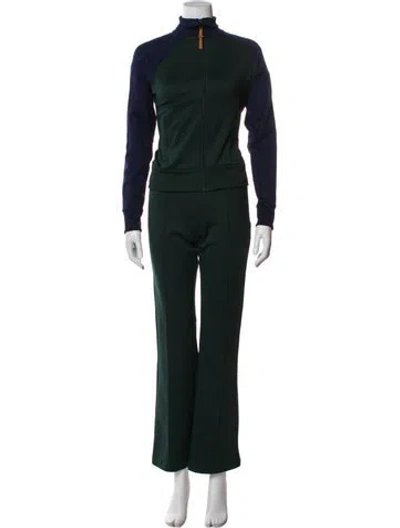 Pre-owned Tory Sport Nylon Embroidered Accent Tracksuit In Green