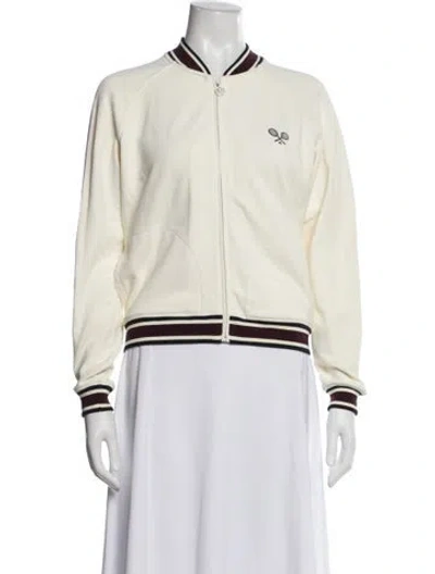 Pre-owned Tory Sport Nylon Graphic Print Bomber Jacket In White
