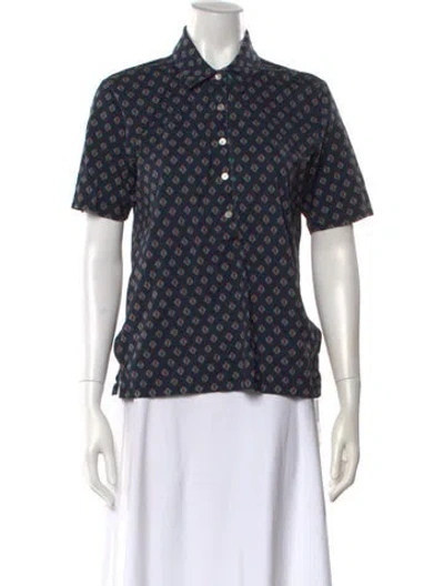 Pre-owned Tory Sport Patterned Short Sleeve Button-up Top In Blue