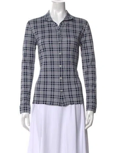 Pre-owned Tory Sport Plaid Print Long Sleeve Top In Blue