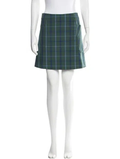Pre-owned Tory Sport Plaid Print Mini Shorts In Green