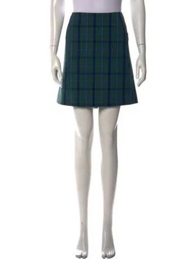 Pre-owned Tory Sport Plaid Print Mini Skirt In Green