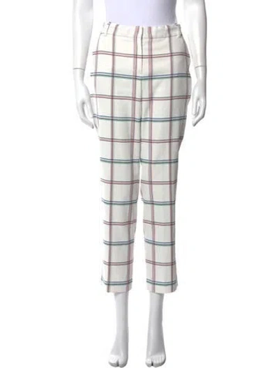 Pre-owned Tory Sport Plaid Print Straight Leg Pants In White