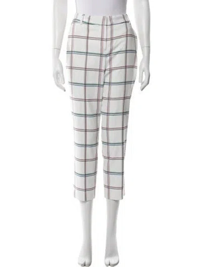 Pre-owned Tory Sport Plaid Print Straight Leg Pants In White