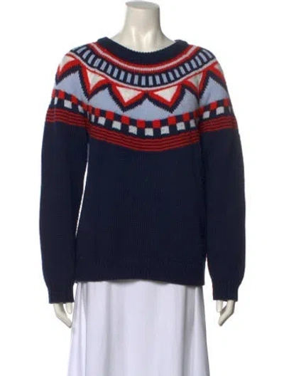 Pre-owned Tory Sport Printed Crew Neck Sweater In Blue