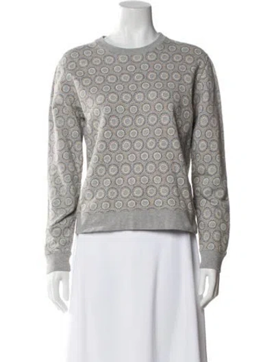 Pre-owned Tory Sport Printed Crew Neck Sweater In Gray