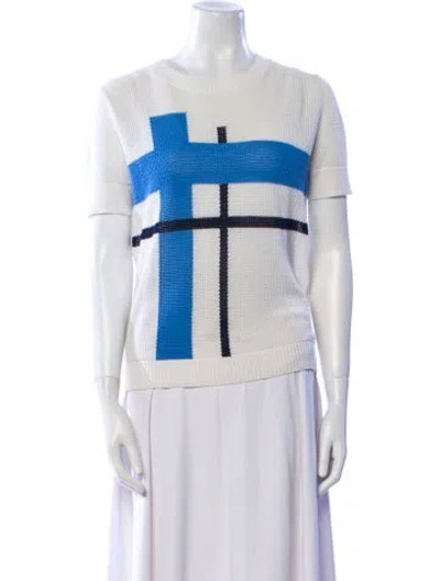 Pre-owned Tory Sport Printed Crew Neck Sweater In White